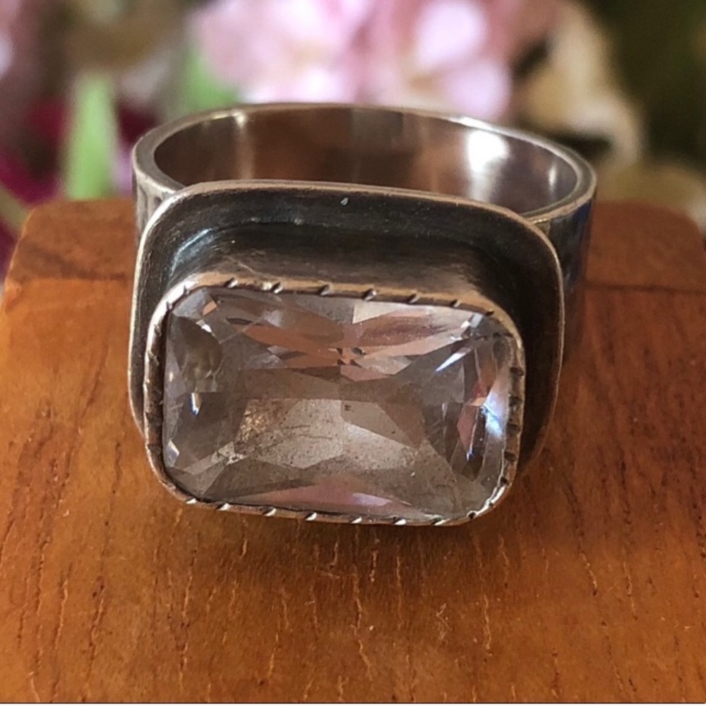 Silpada Hammered Sterling Silver and CZ Ring Size 7